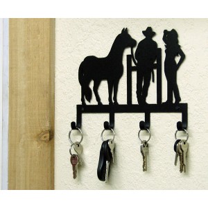 Horse Cowboy Cowgirl Key Holder Western Metal Art Rustic Lodge Decor USA Made   372400195892